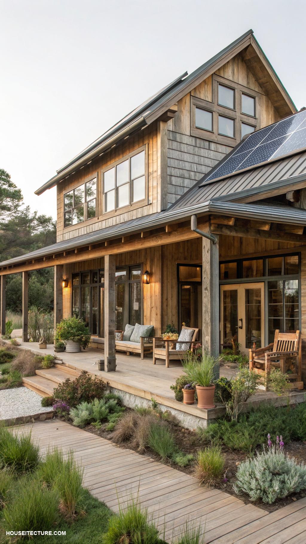 farmhouse with wrap around porch Sustainable farmhouse with eco friendly porch design