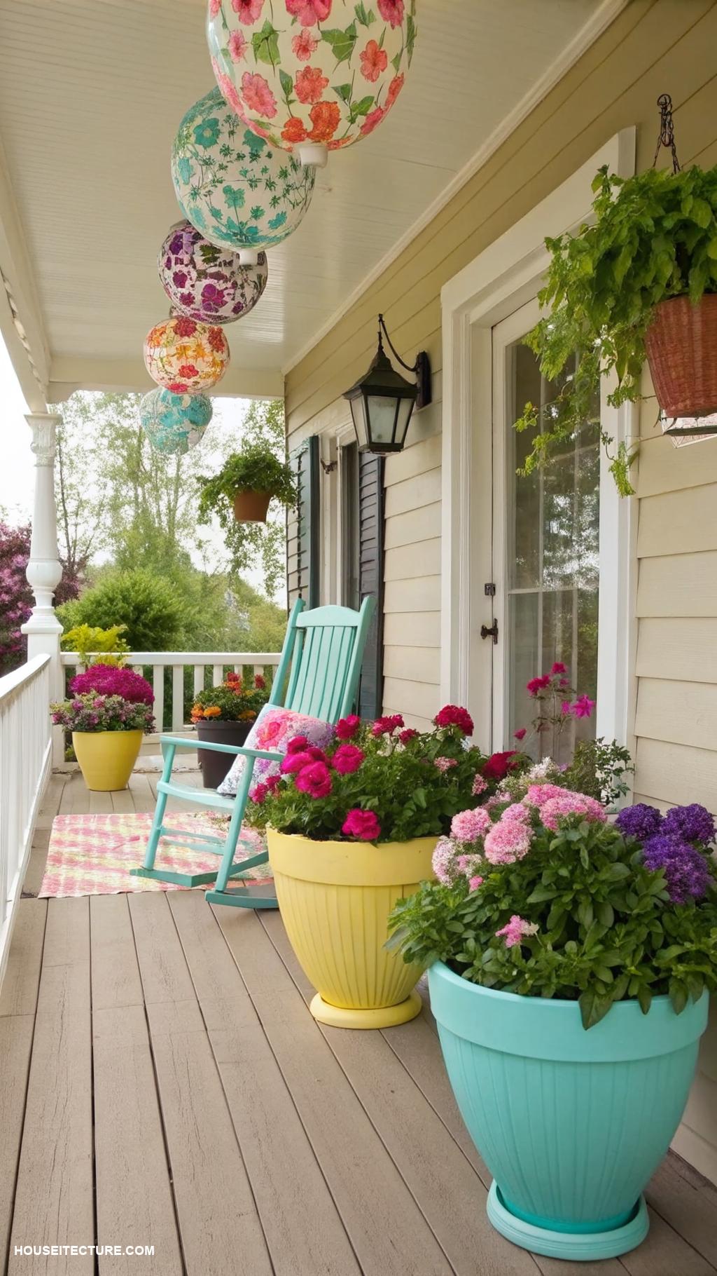 front porch styling ideas Add colorful potted plants for vibrancy