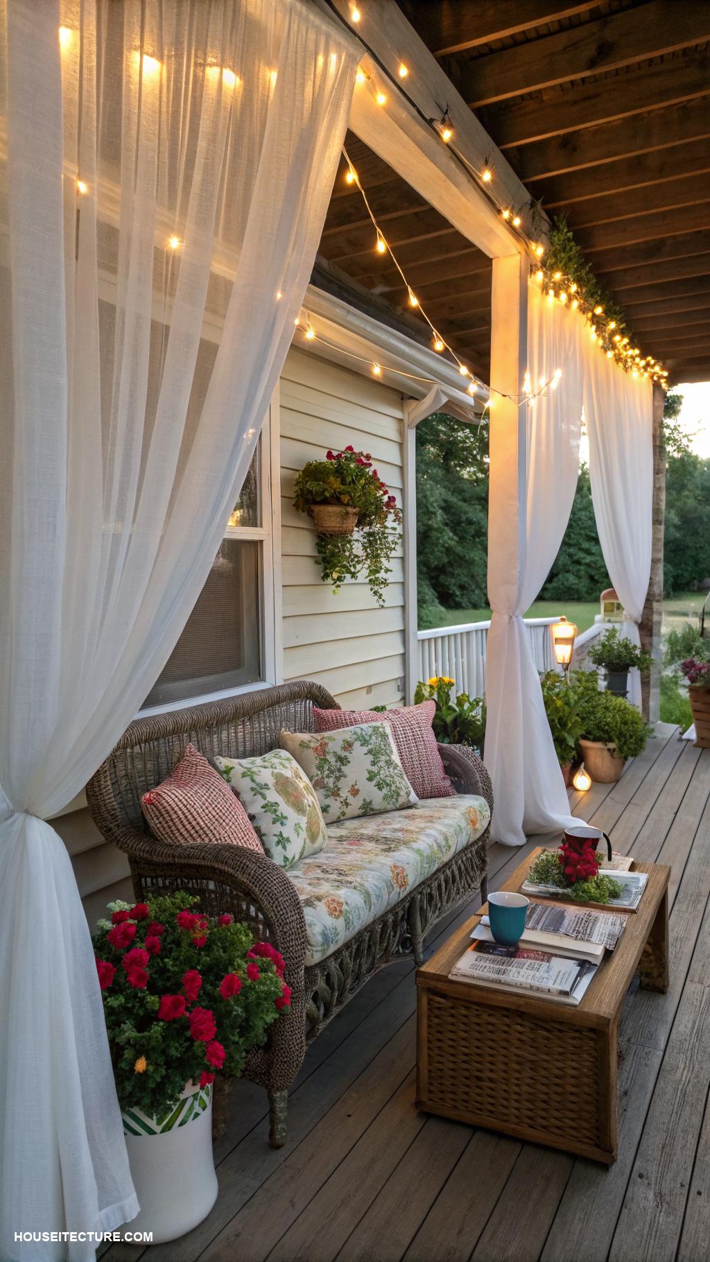front porch styling ideas Hang curtains for privacy and style