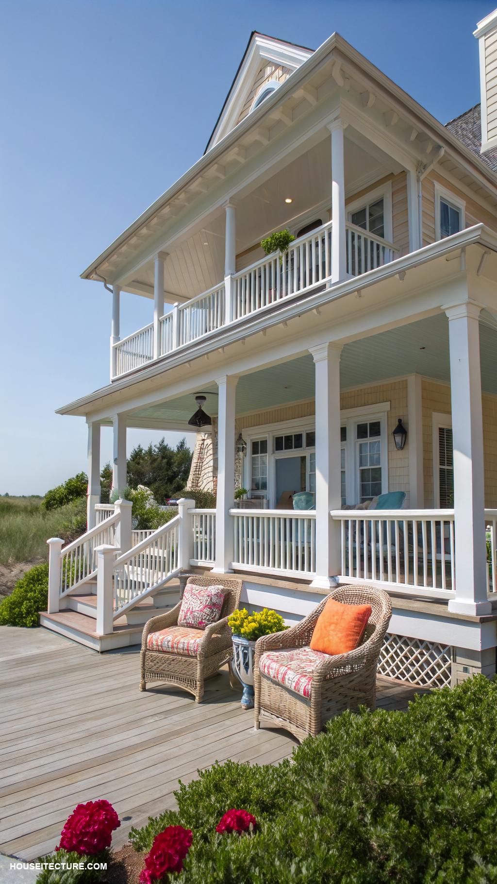 house with wrap around porch Coastal cottage with white railings