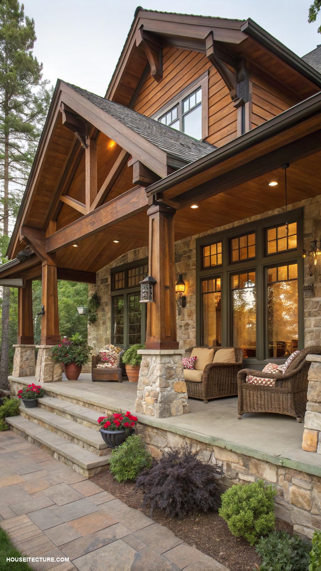 house with wrap around porch Craftsman bungalow with stone accents