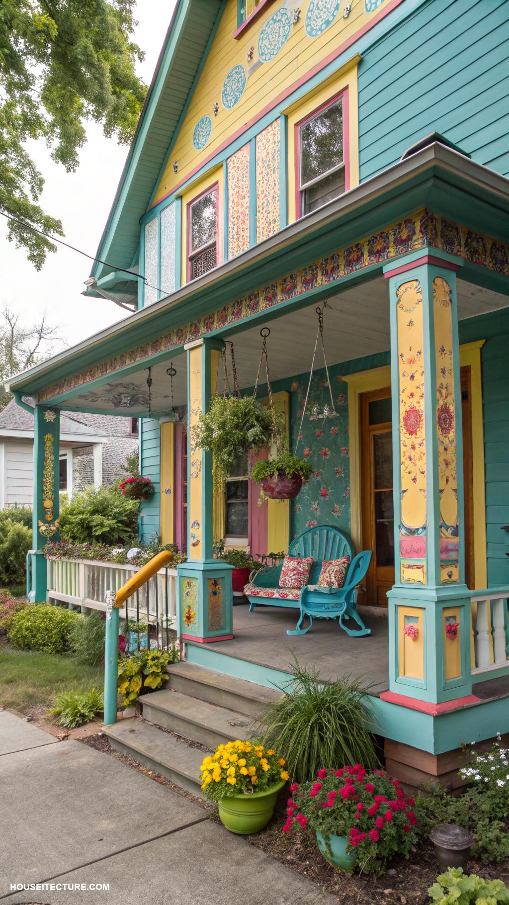 house with wrap around porch Eclectic design with colorful finishes
