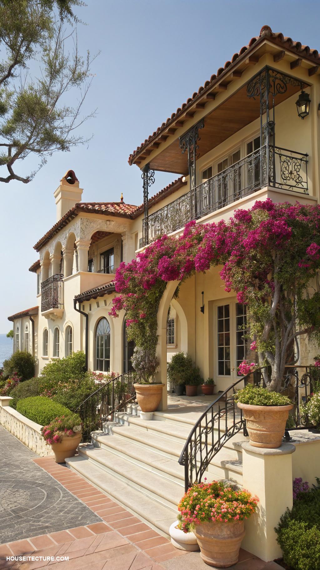 house with wrap around porch Mediterranean home with terracotta tiles