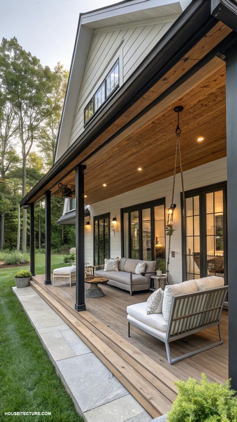 house with wrap around porch Modern farmhouse with sliding doors