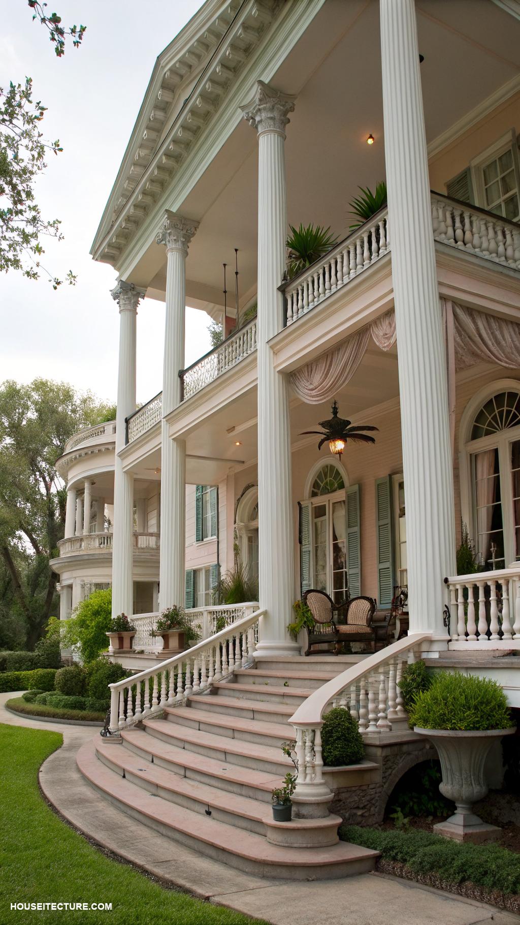 house with wrap around porch Southern plantation with elegant columns
