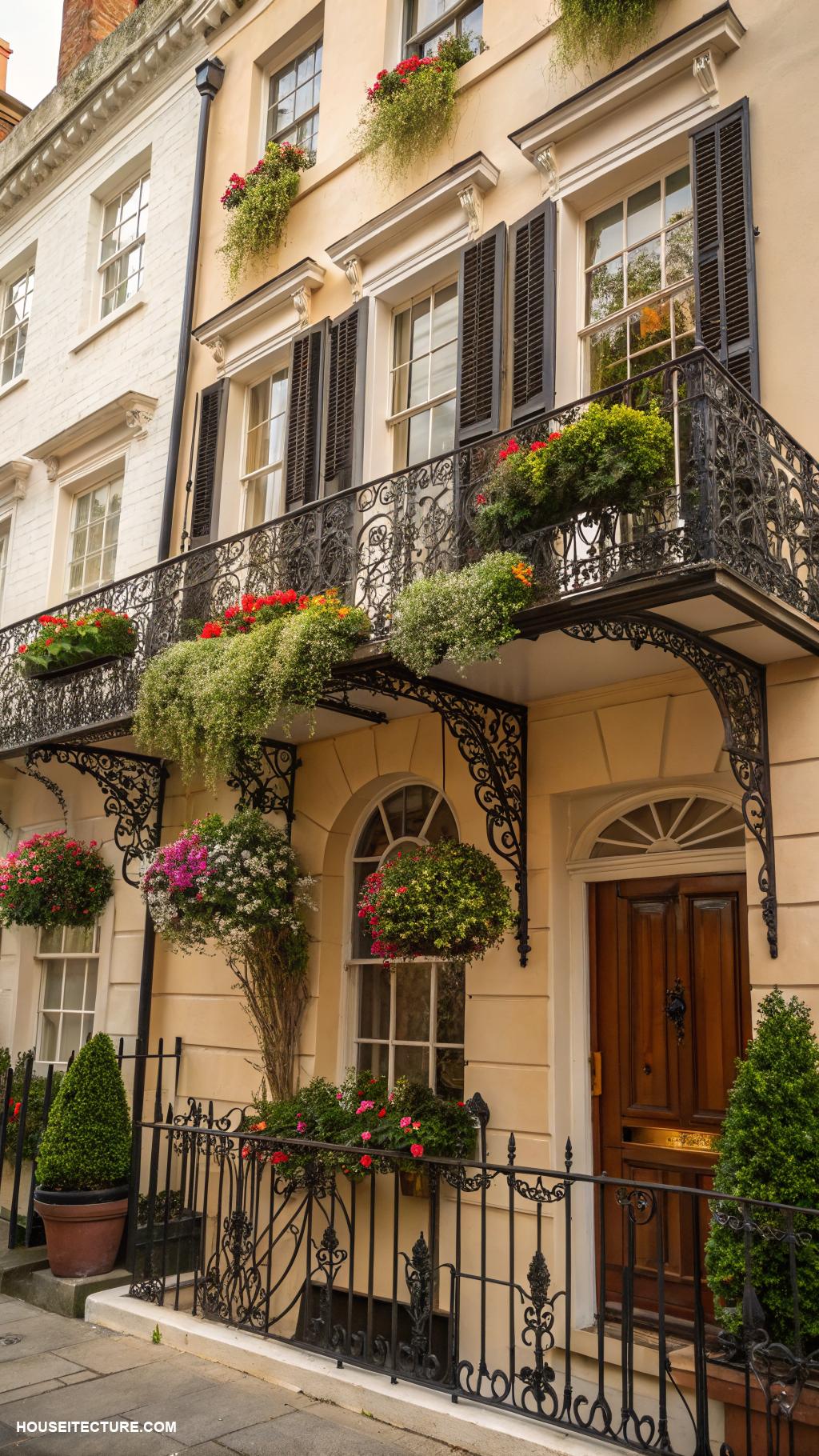 london home exterior Charming wrought iron balcony
