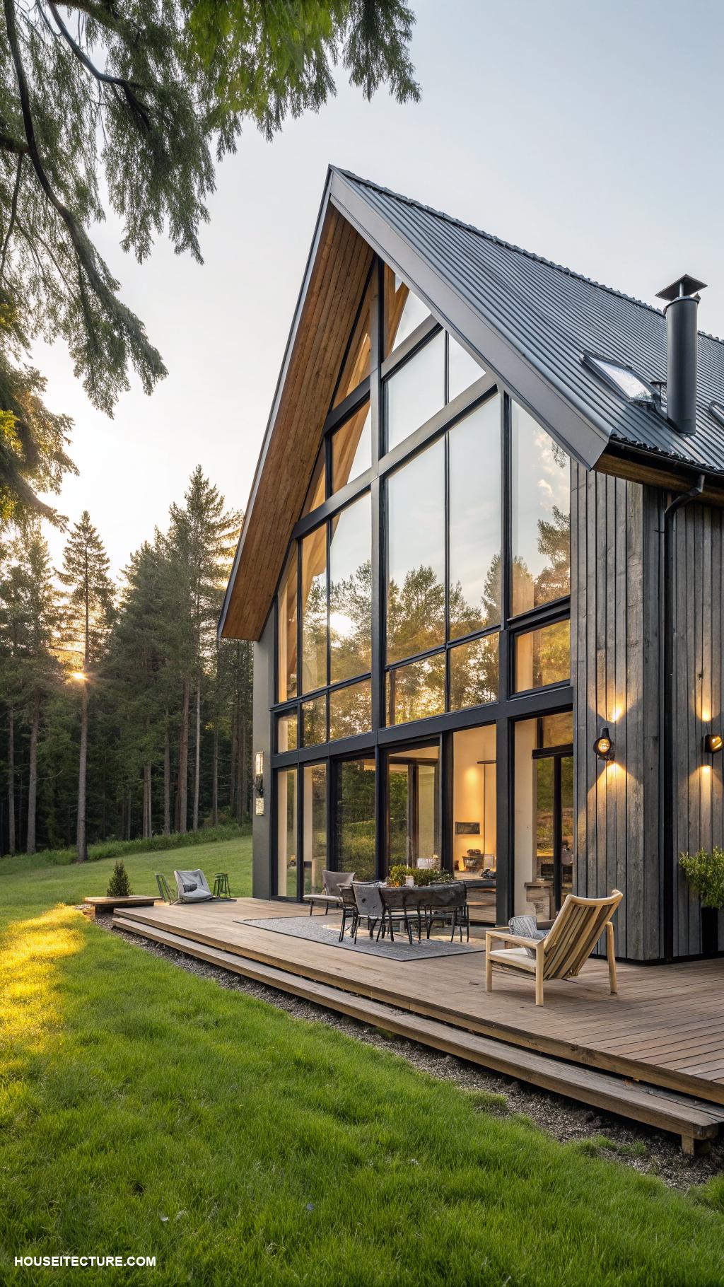 modern barn house Large windows integrating nature views