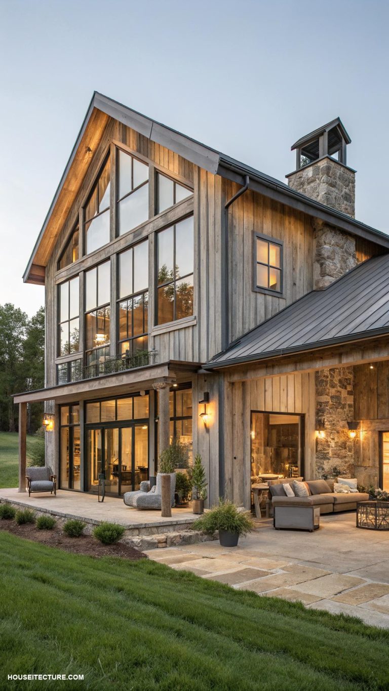 modern barn house Wood accents creating cozy atmosphere