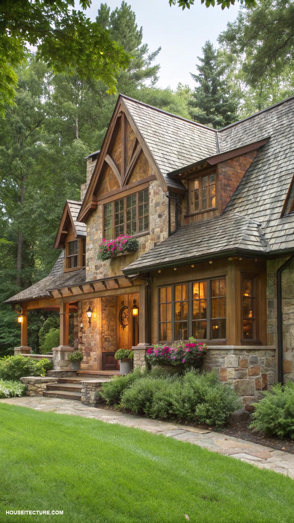modern cottage homes Charming stone cottage with wooden accents