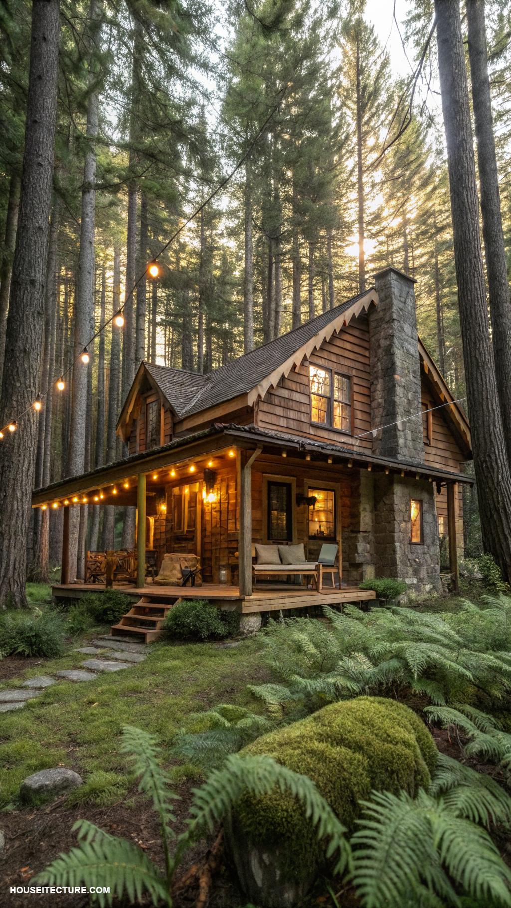 modern cottage homes Cozy cabin nestled in pine trees