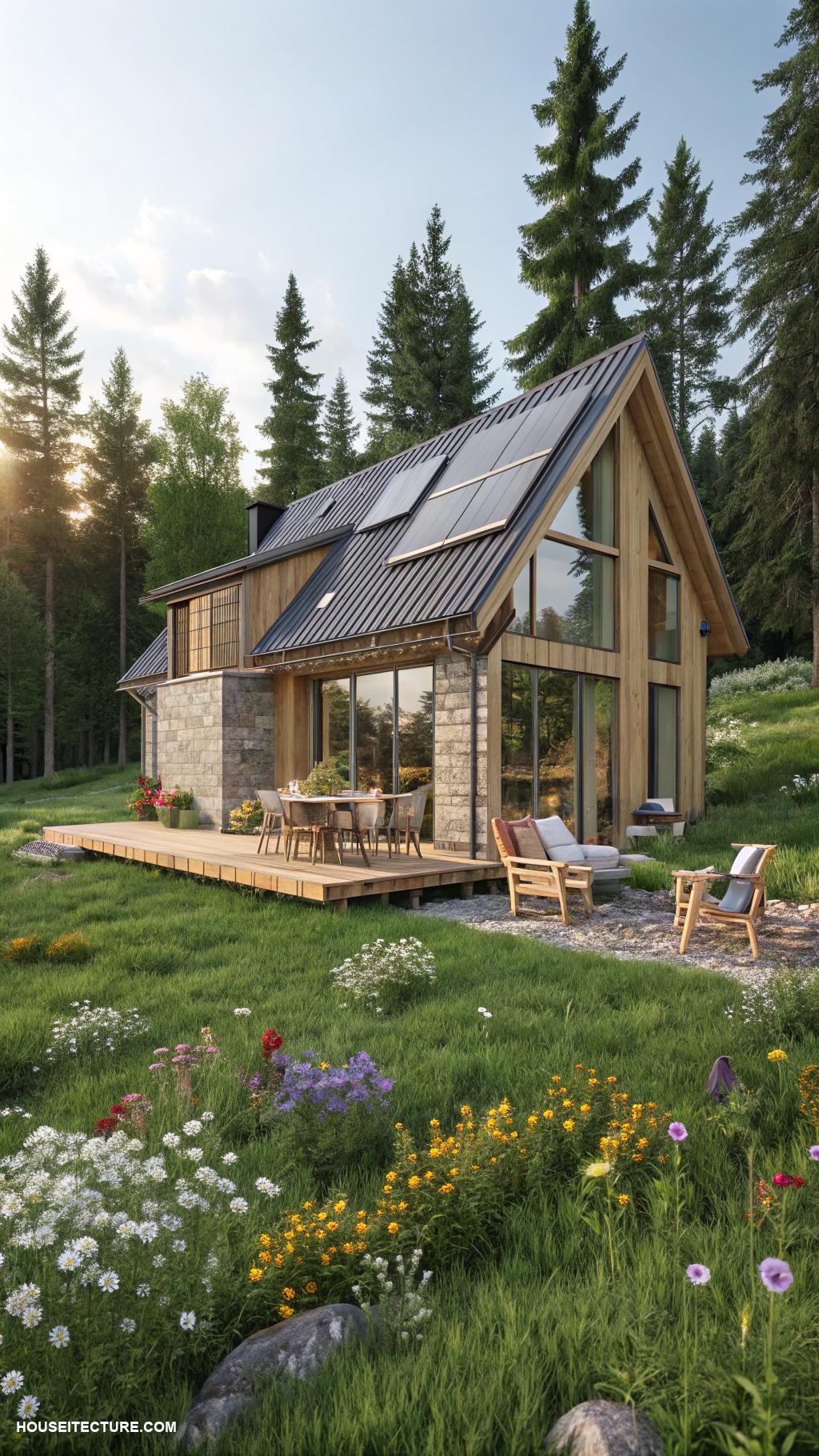 modern cottage homes Sustainable eco friendly cottage with solar panels