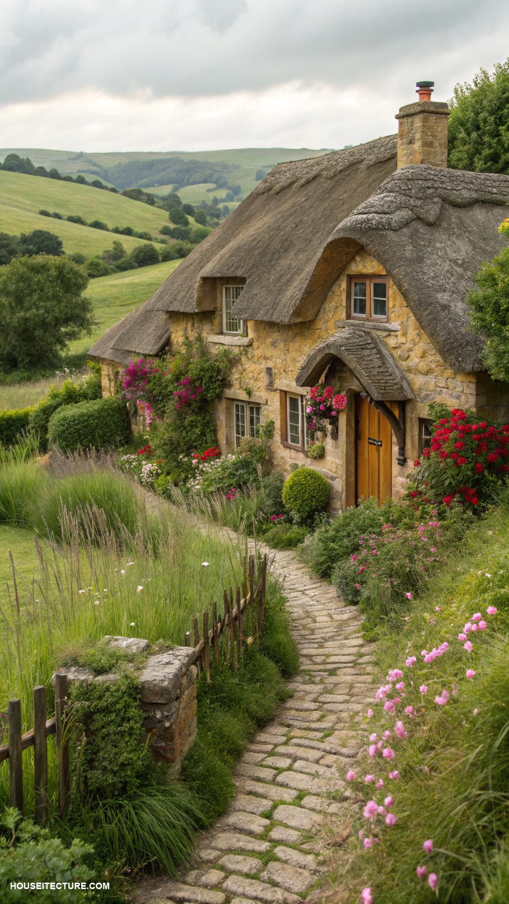 modern cottage homes Traditional thatched roof cottage in countryside
