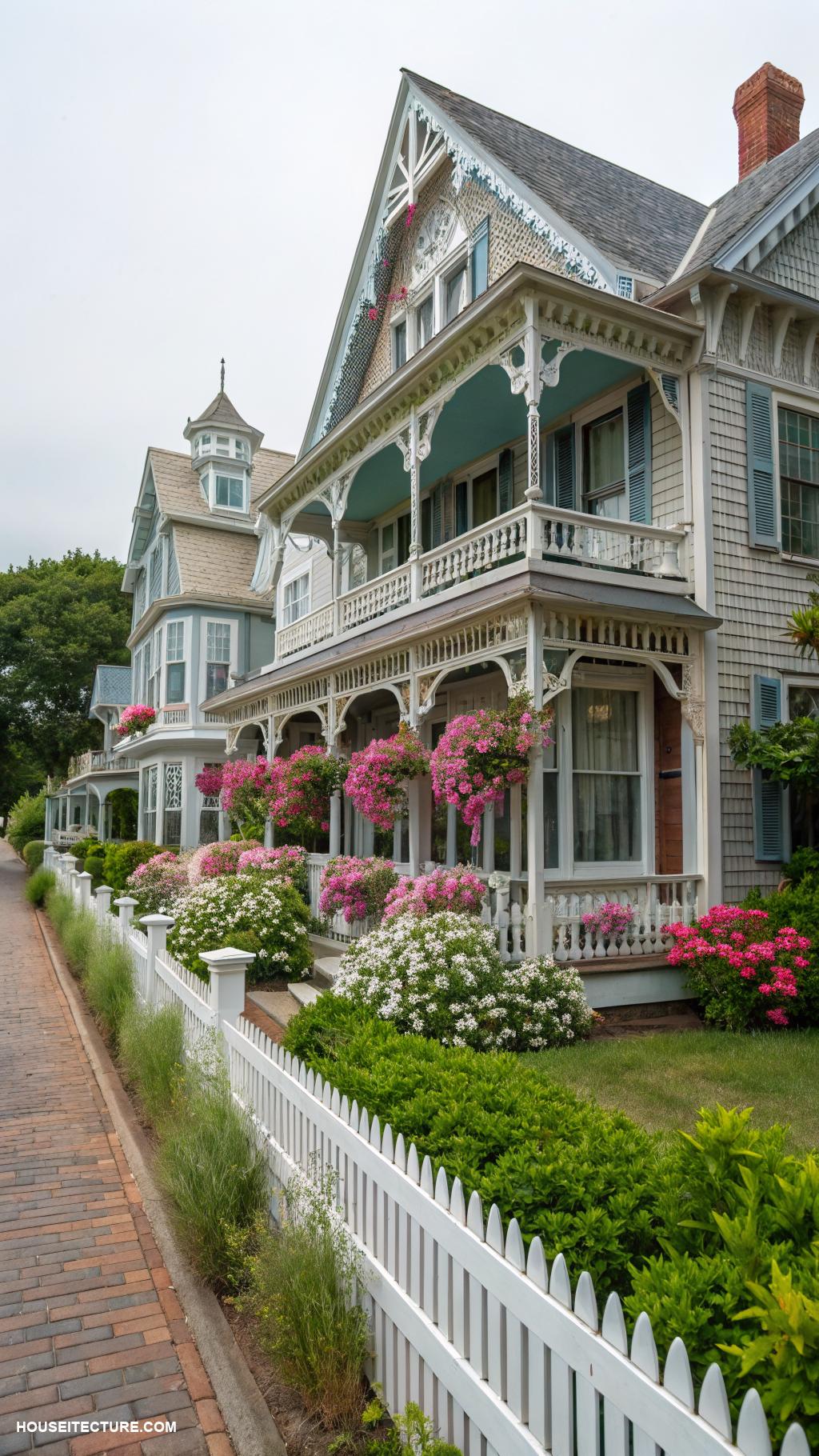 nantucket island houses Historic Victorian with white picket fence