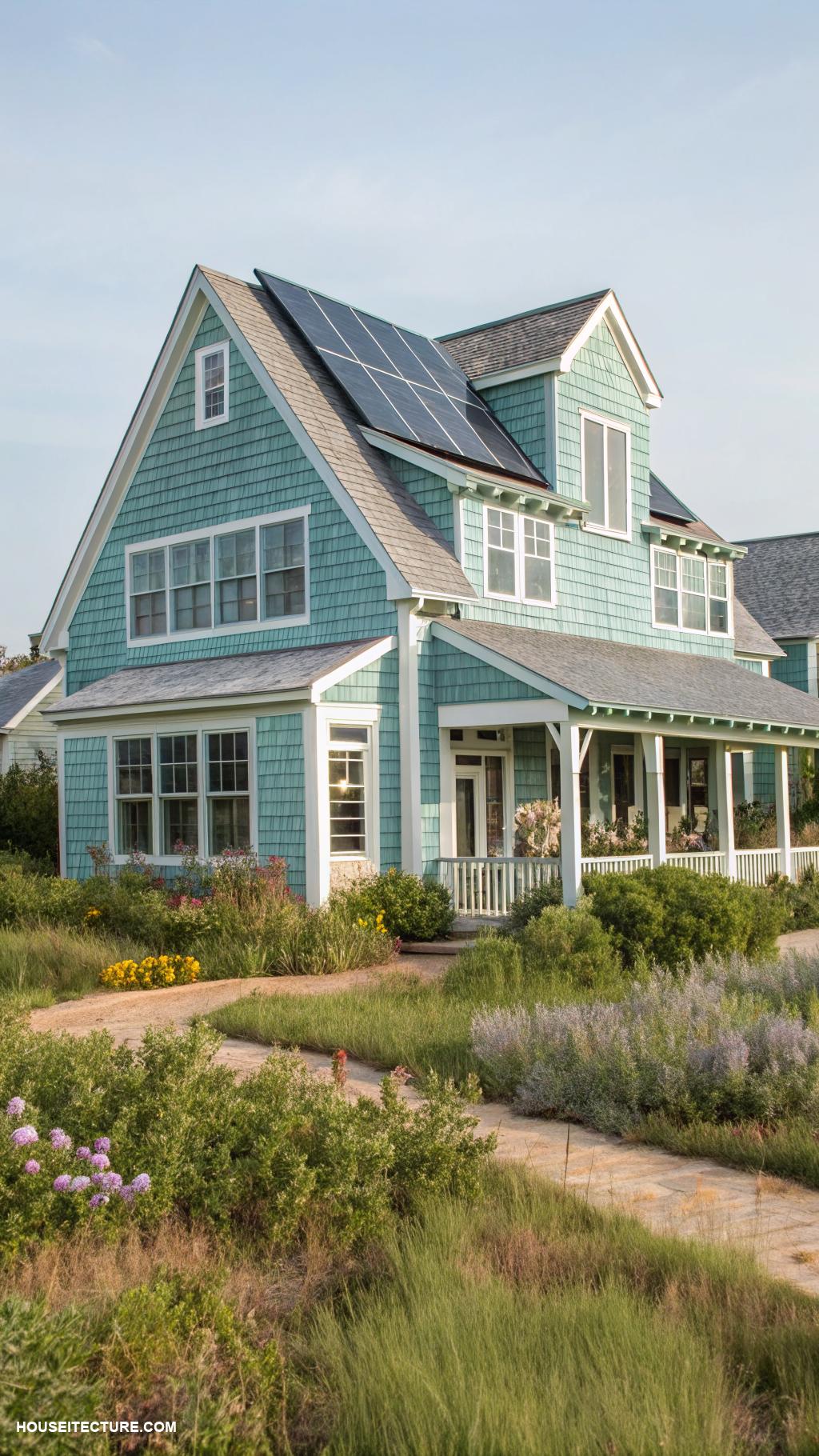 nantucket island houses Sustainable home with solar panels