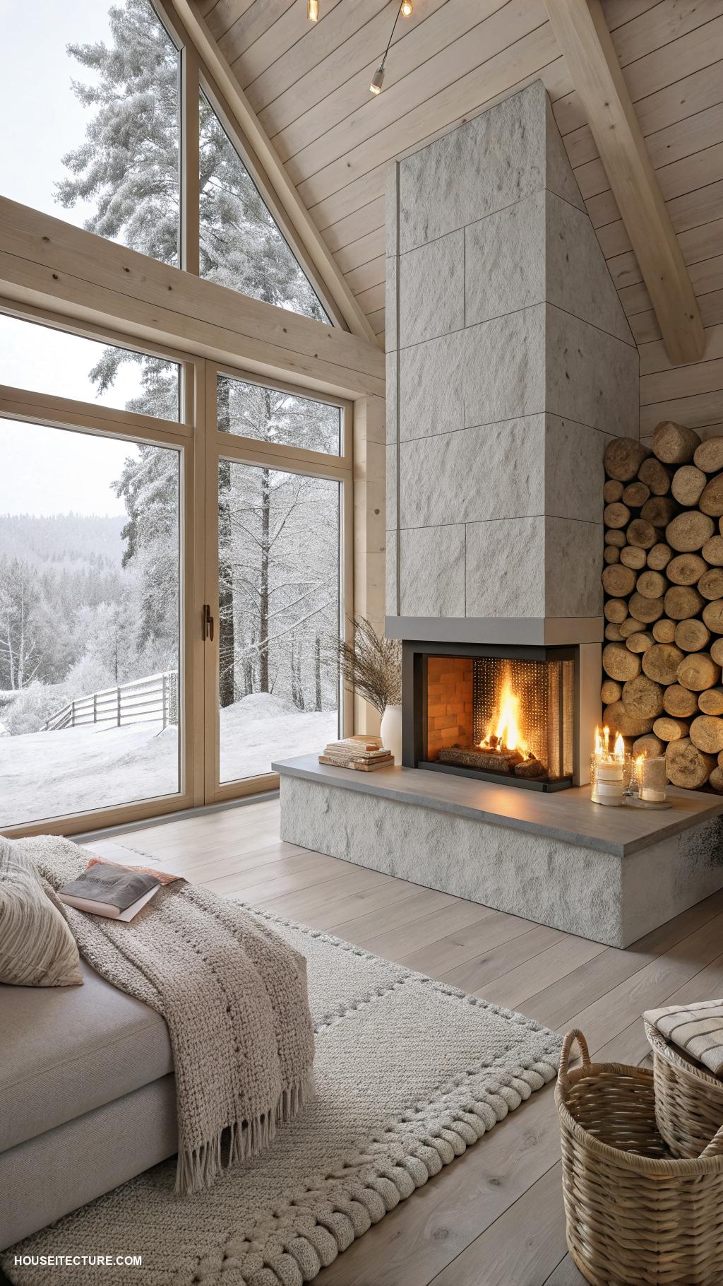 nordic house architecture Cozy fireplaces for winter warmth