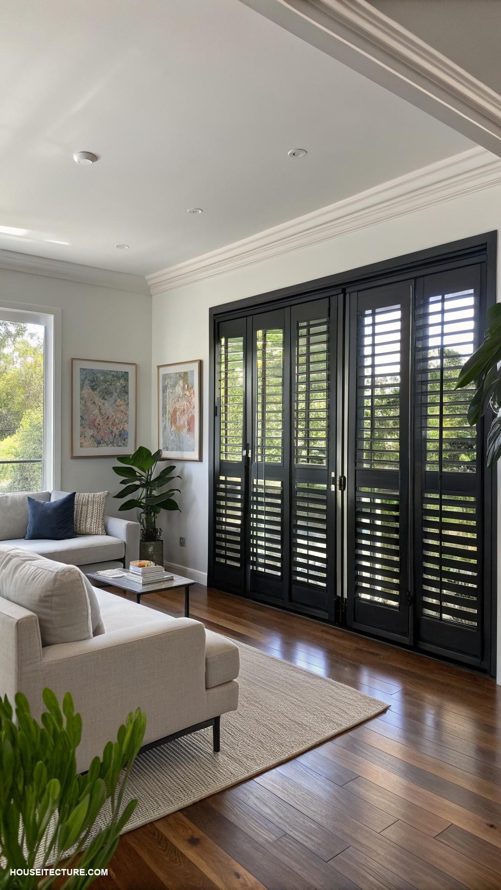 plantation shutters Bold black shutters for modern contrast