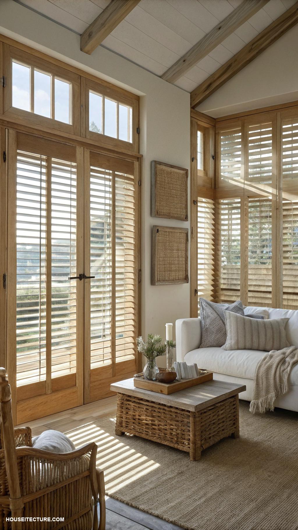 plantation shutters Natural wood finish for rustic charm