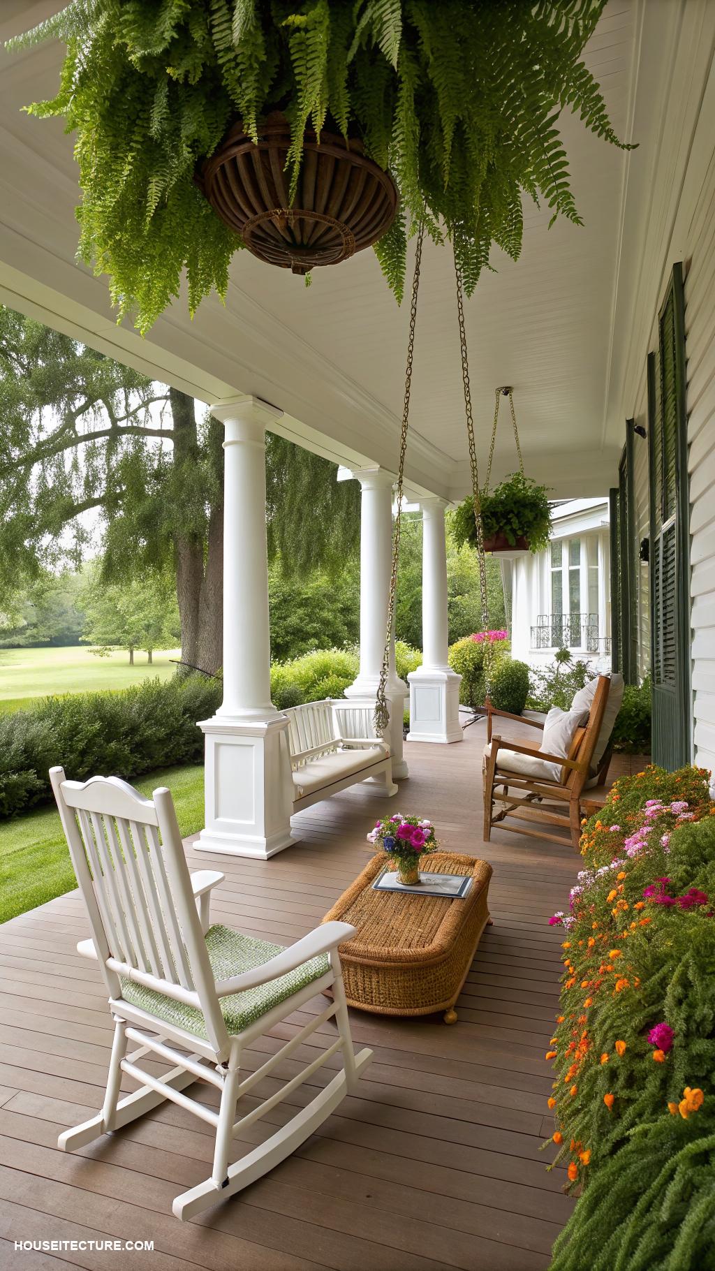 traditional porch Colonial porch with wooden columns
