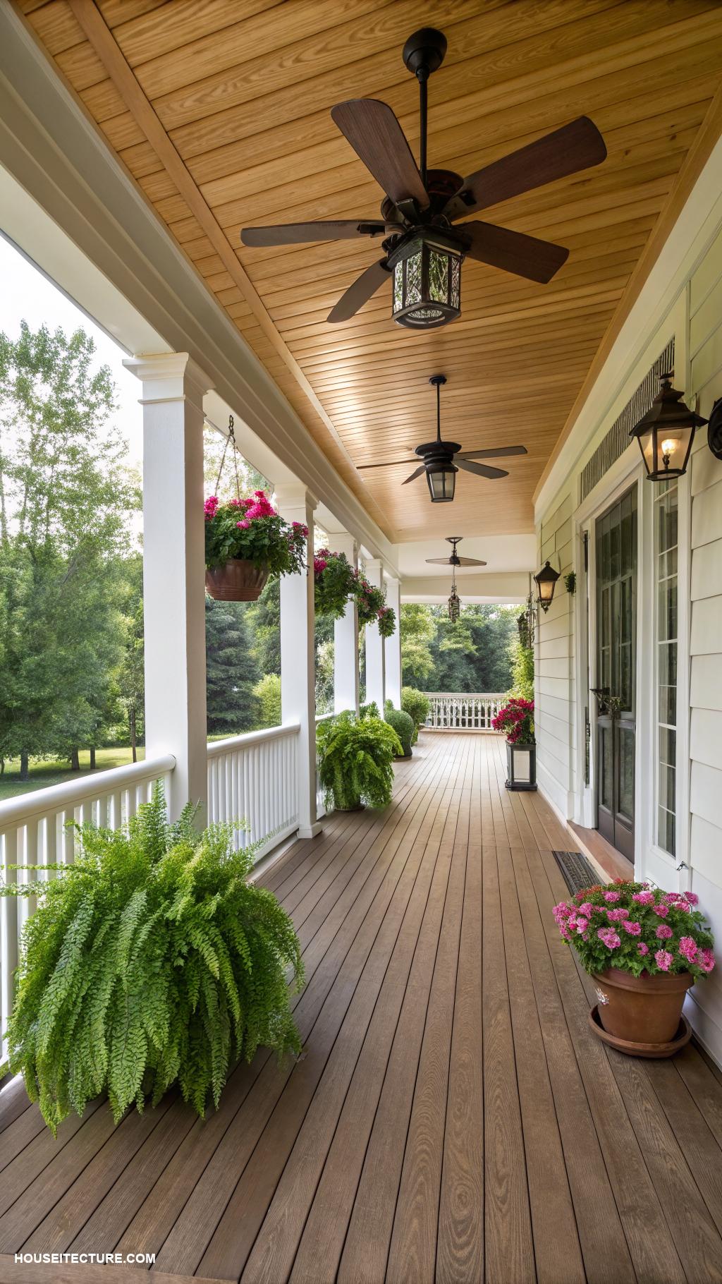 traditional porch Covered porch with ceiling fans