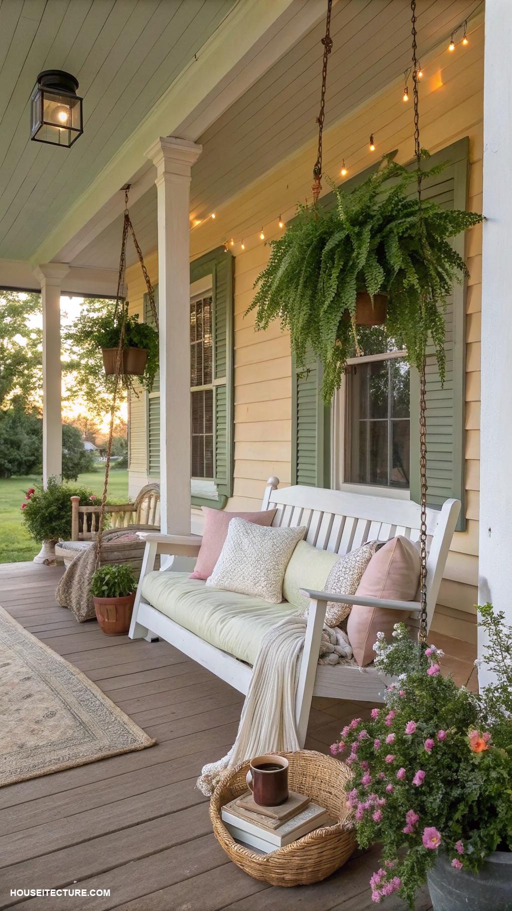 traditional porch Farmhouse porch with farmhouse swing