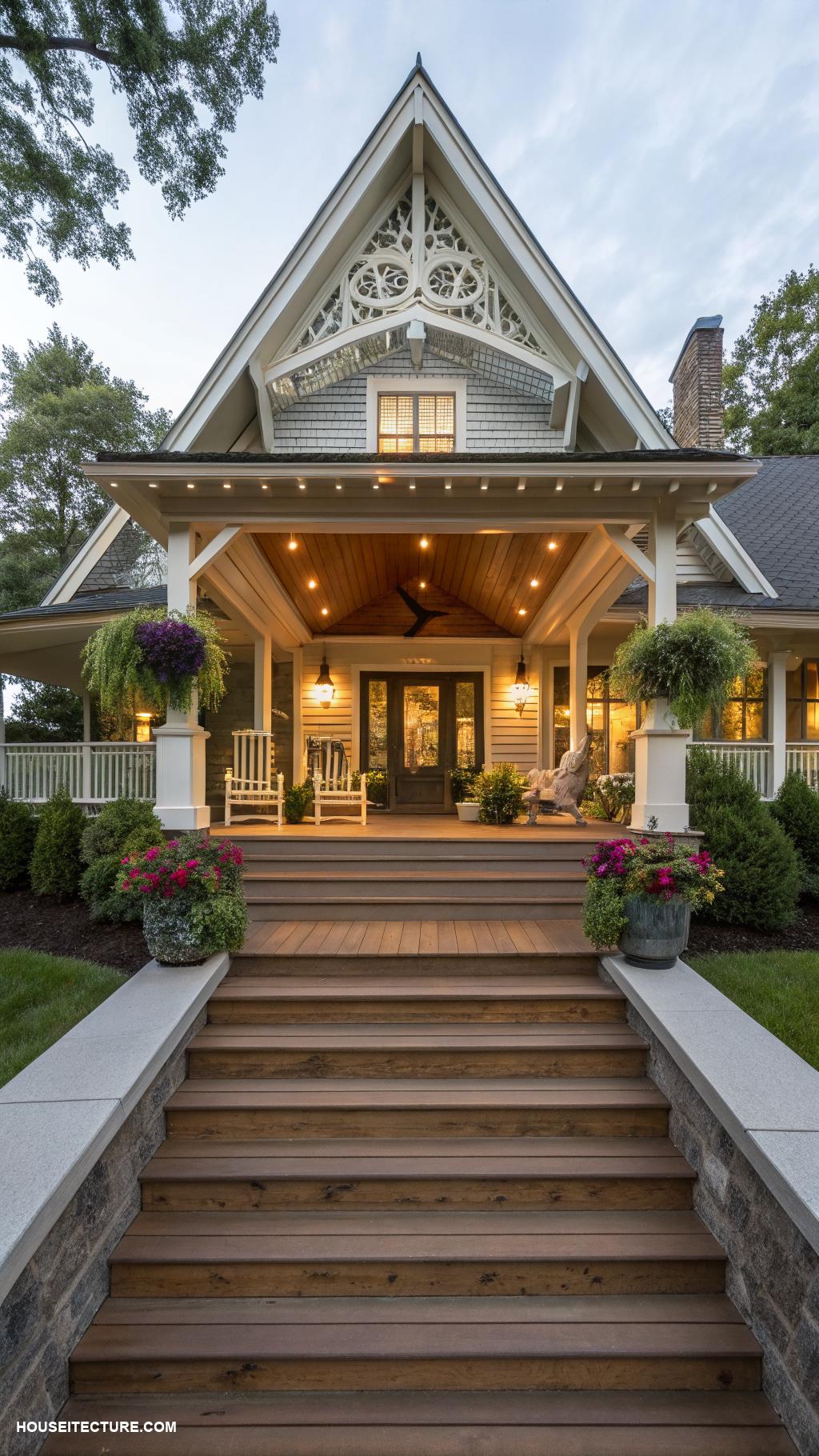 traditional porch Gabled porch with triangular roof