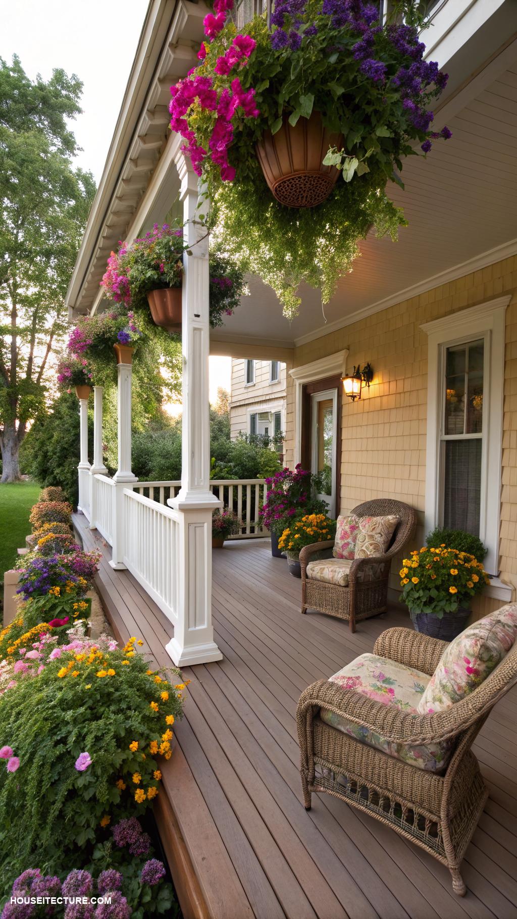 traditional porch Open front porch with flower boxes