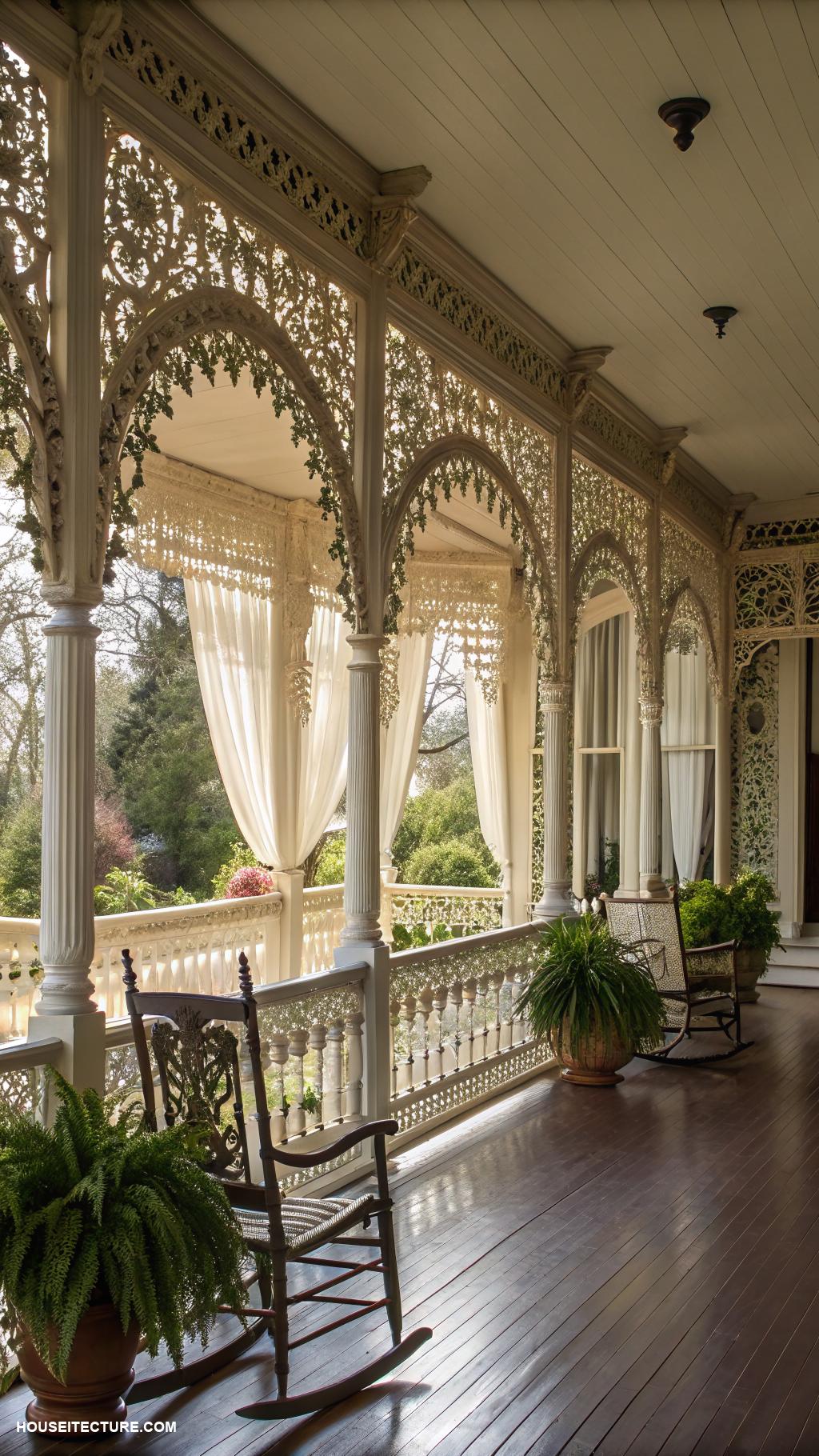 traditional porch Victorian style porch with ornate railings