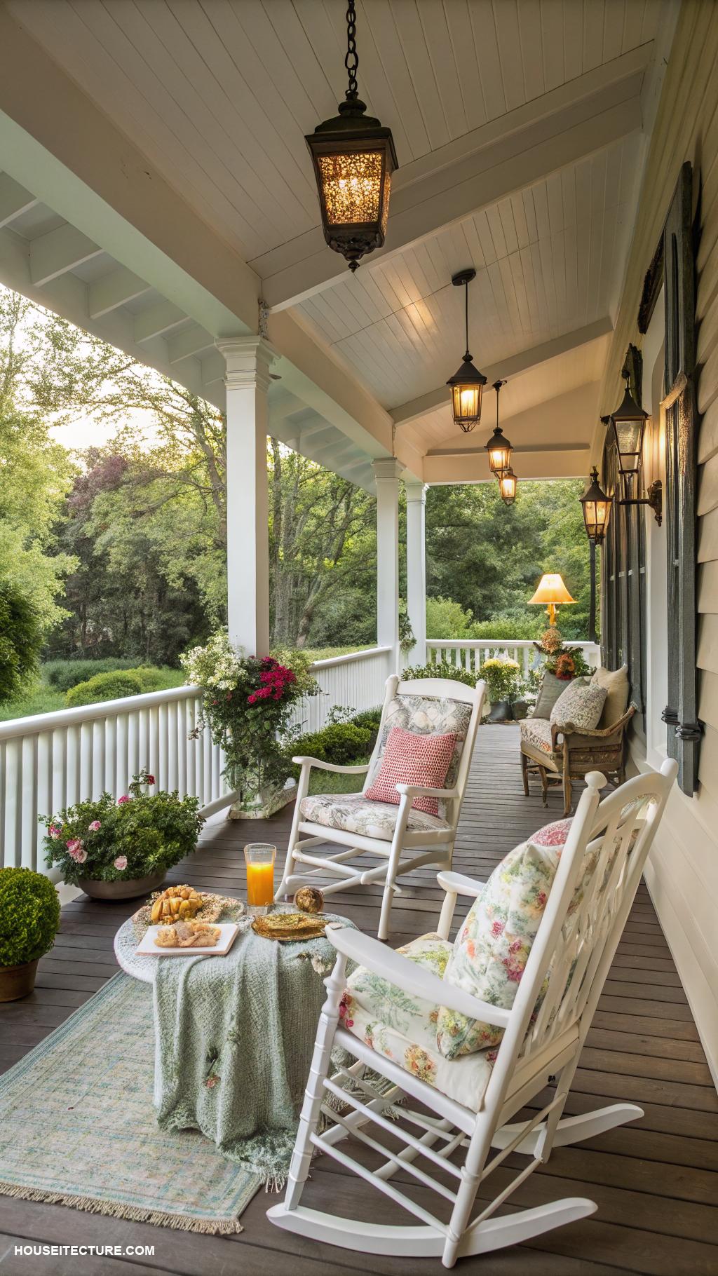 traditional porch Wraparound porch with rocking chairs
