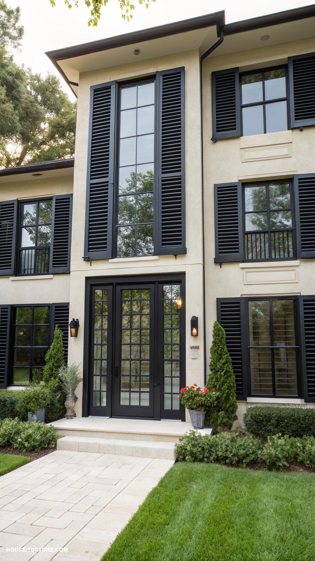 wood shutters Black shutters for modern contrast
