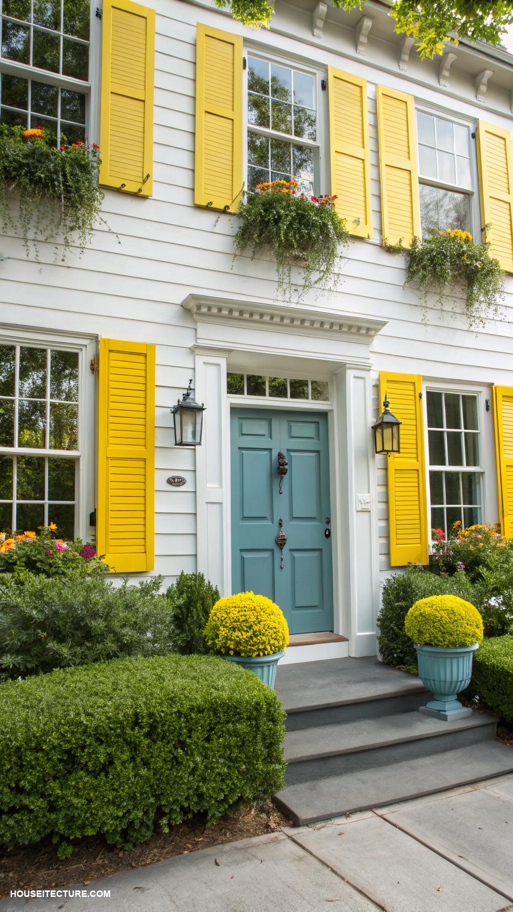 wood shutters Bright yellow shutters for a cheerful vibe