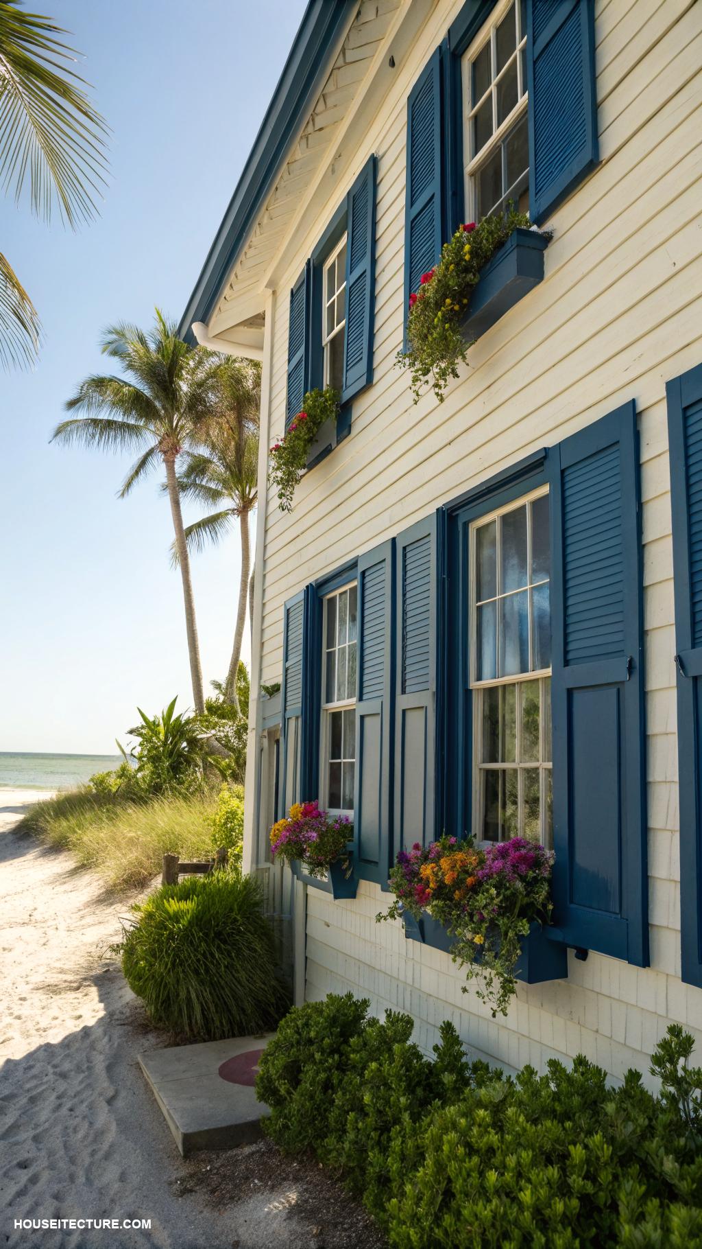 wood shutters Deep blue shutters for coastal charm