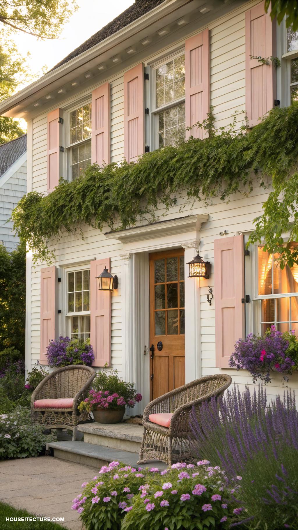 wood shutters Pastel pink shutters for a charming touch