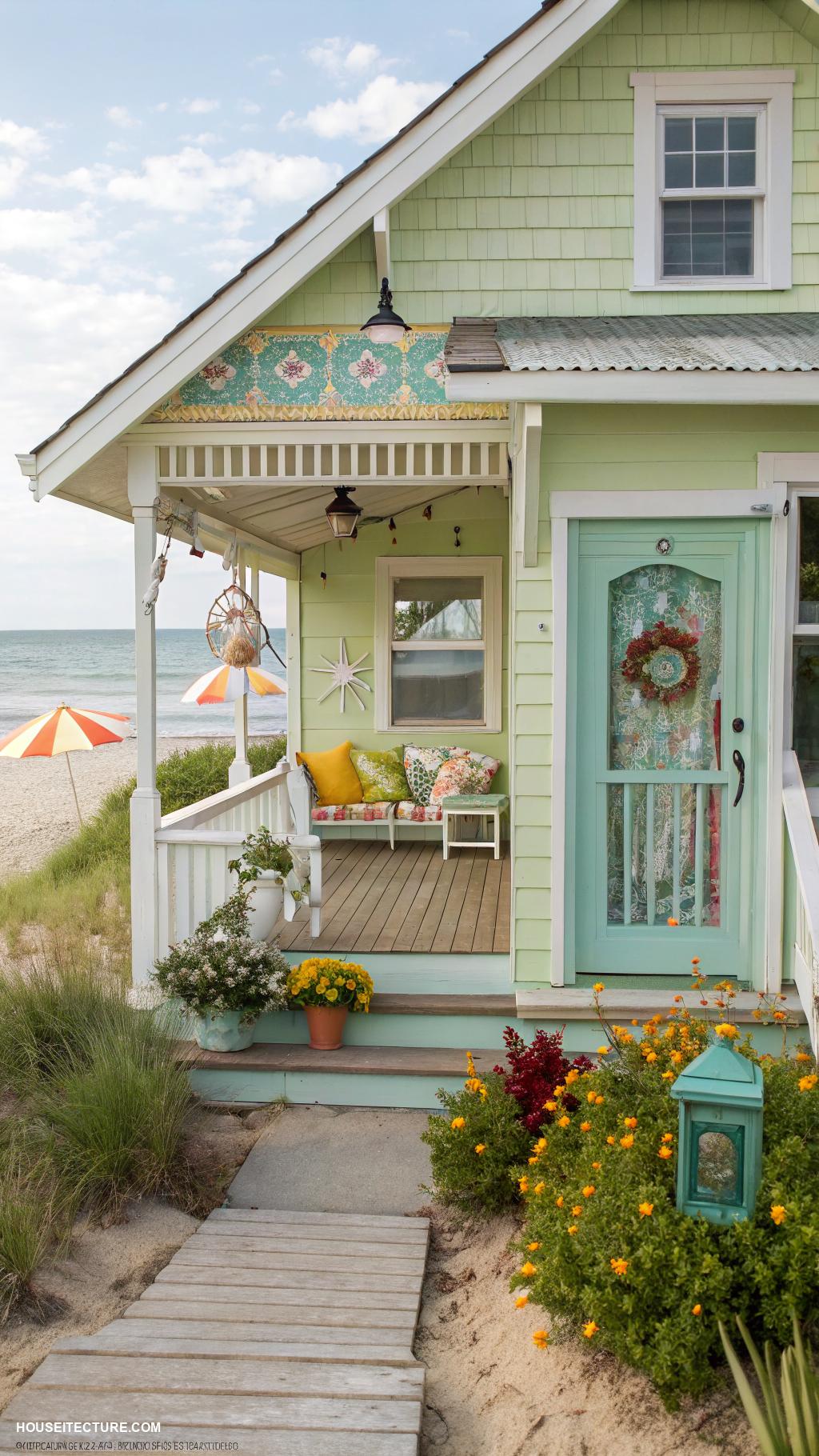 beach bungalows Charming cottage with colorful beach decor