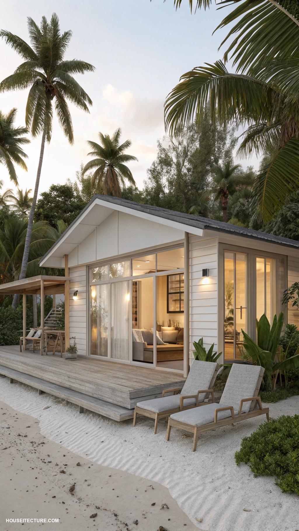 beach bungalows Minimalist design with large windows