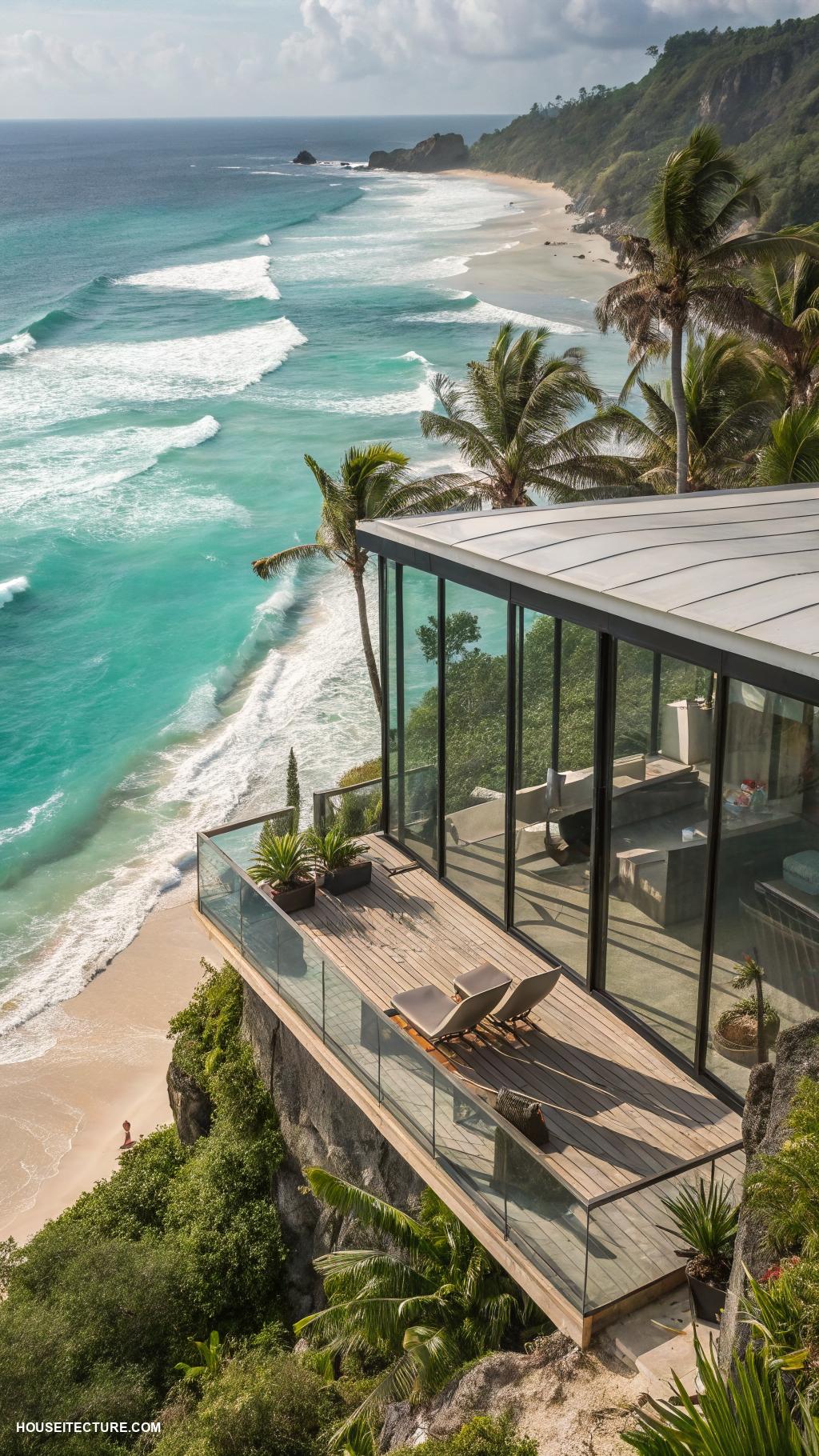 beach bungalows Modern glass walled retreat overlooking waves