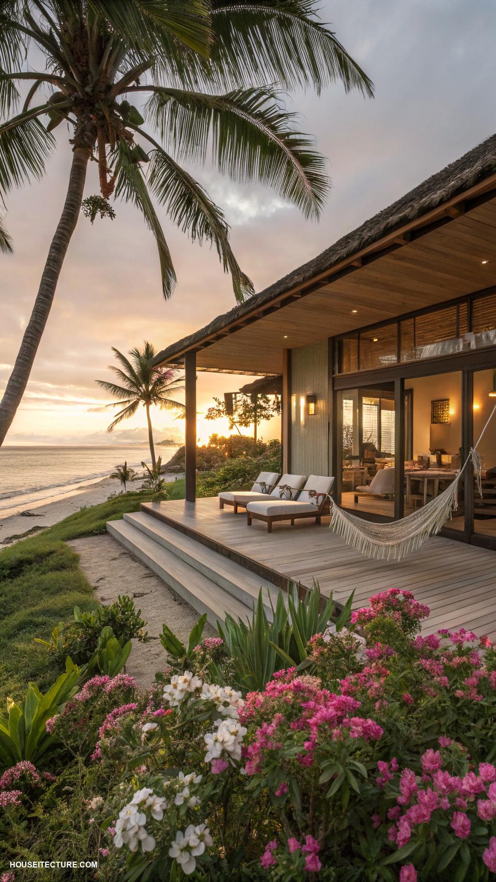 beach bungalows Open air layout with tropical landscaping