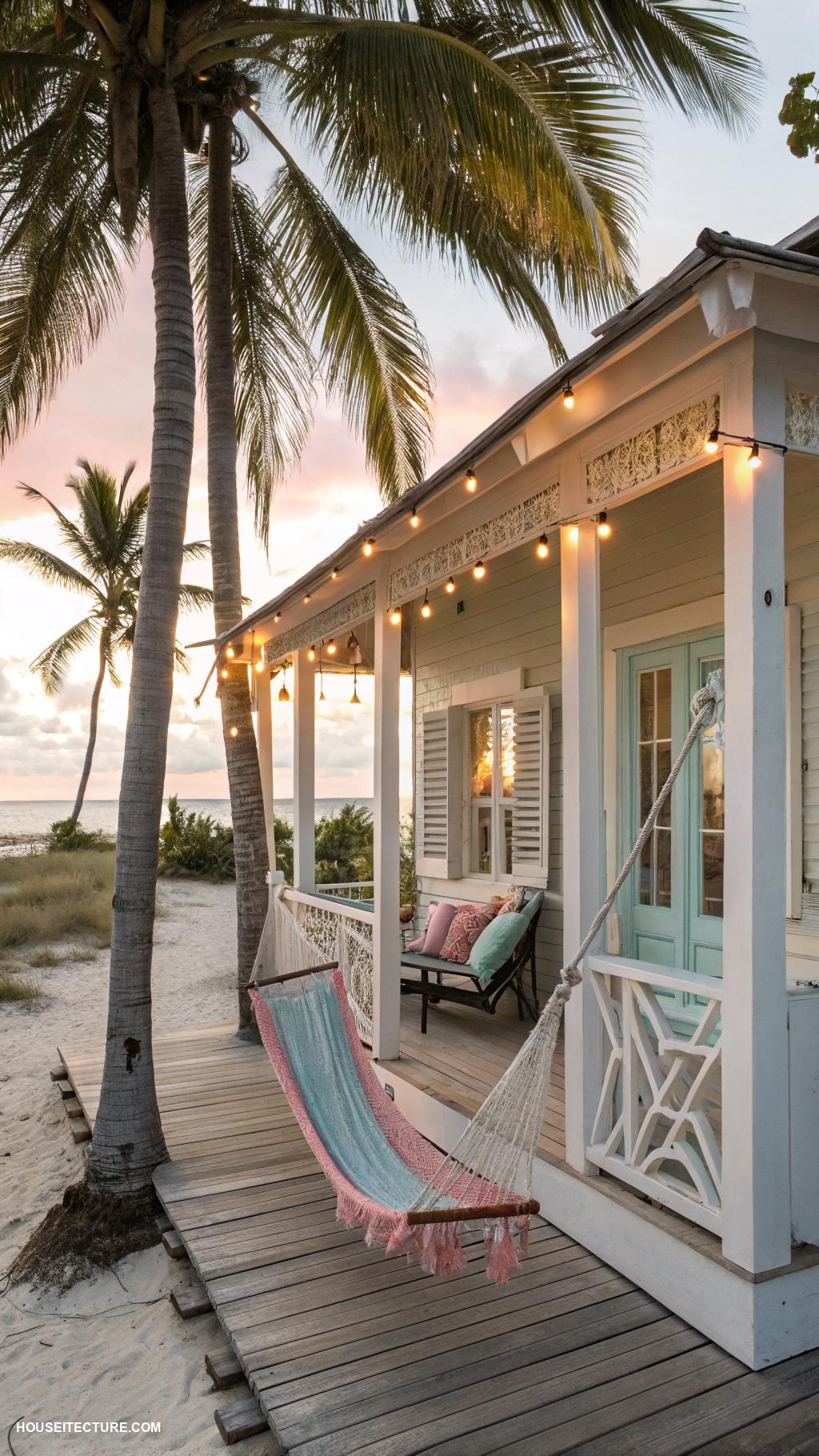 beach cottages Cozy cabin with a hammock on porch