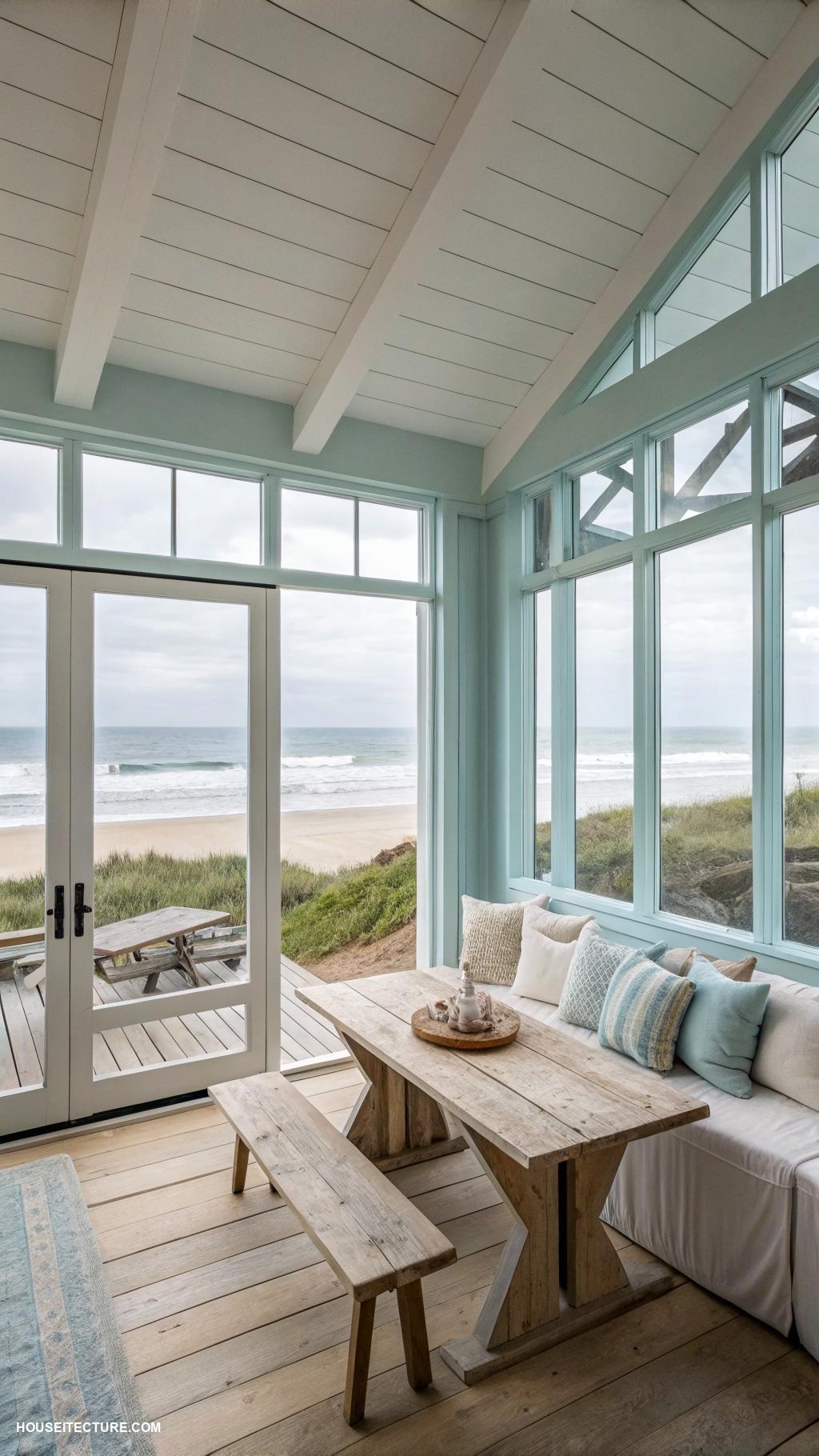 beach cottages Minimalist coastal retreat with large windows
