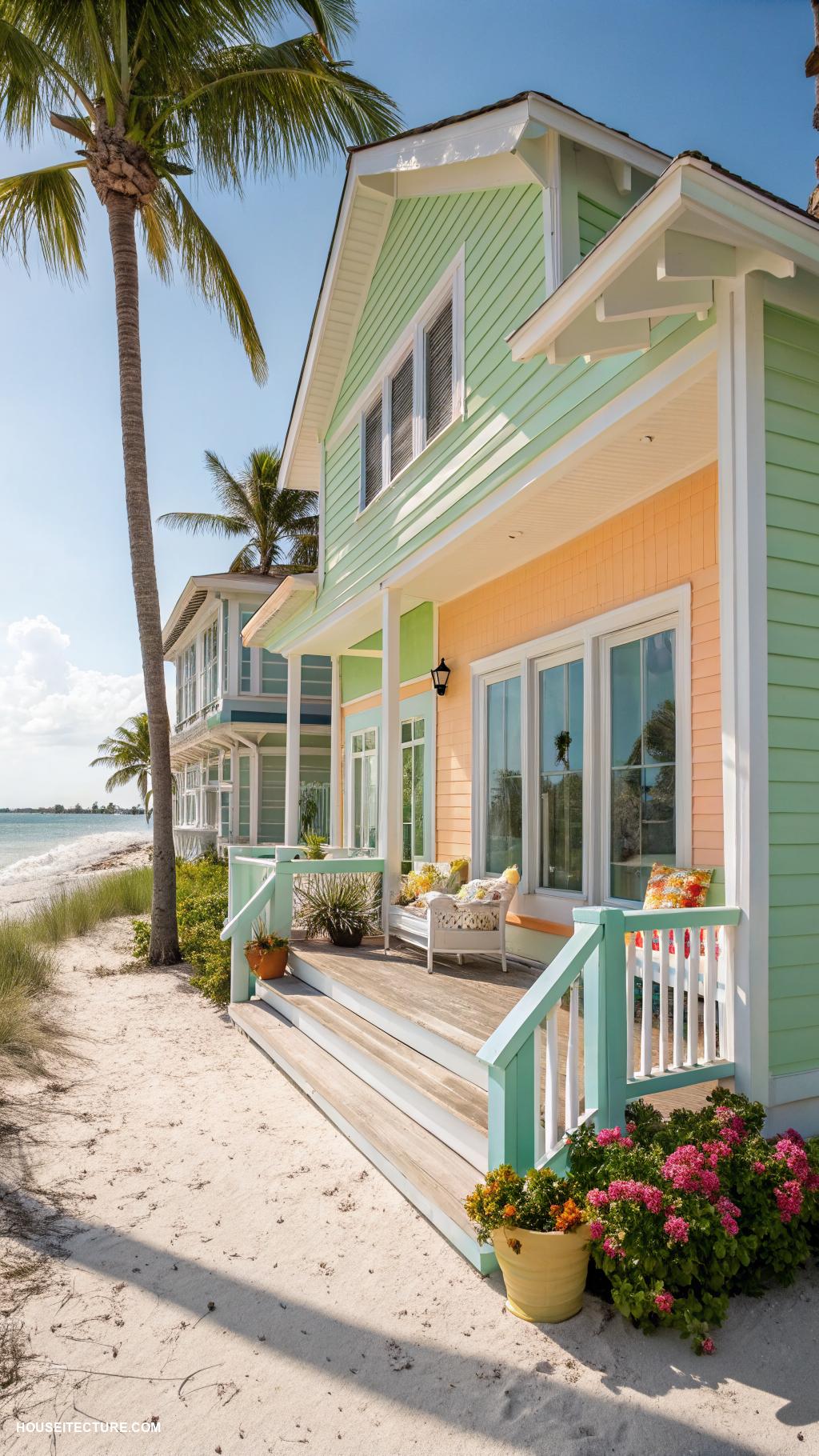 beach house exterior ideas Bright pastel colored siding for a cheerful look