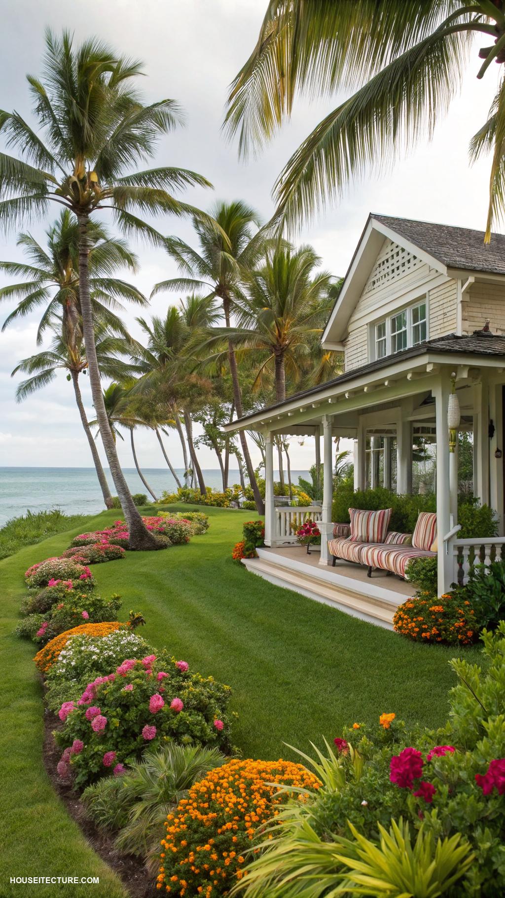 beach house exterior ideas Tropical landscaping with palm trees