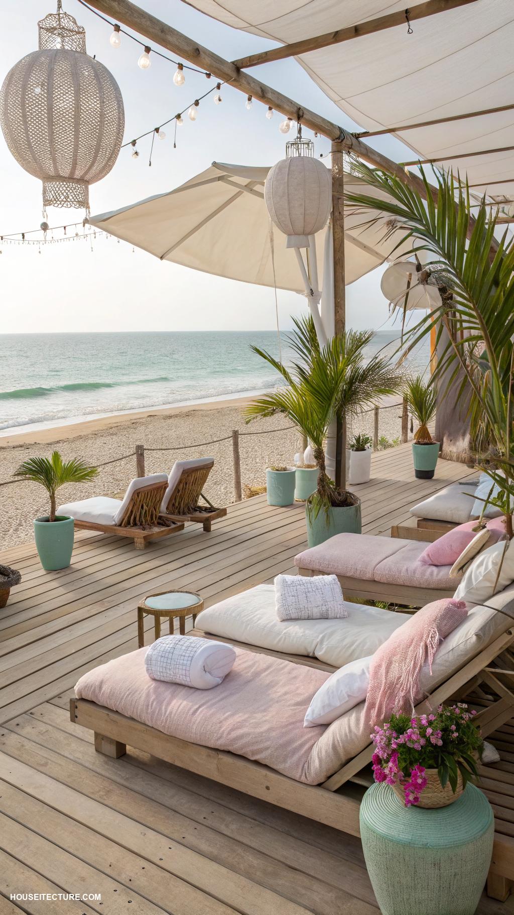 beach house exterior ideas Wooden deck for sunbathing and relaxation