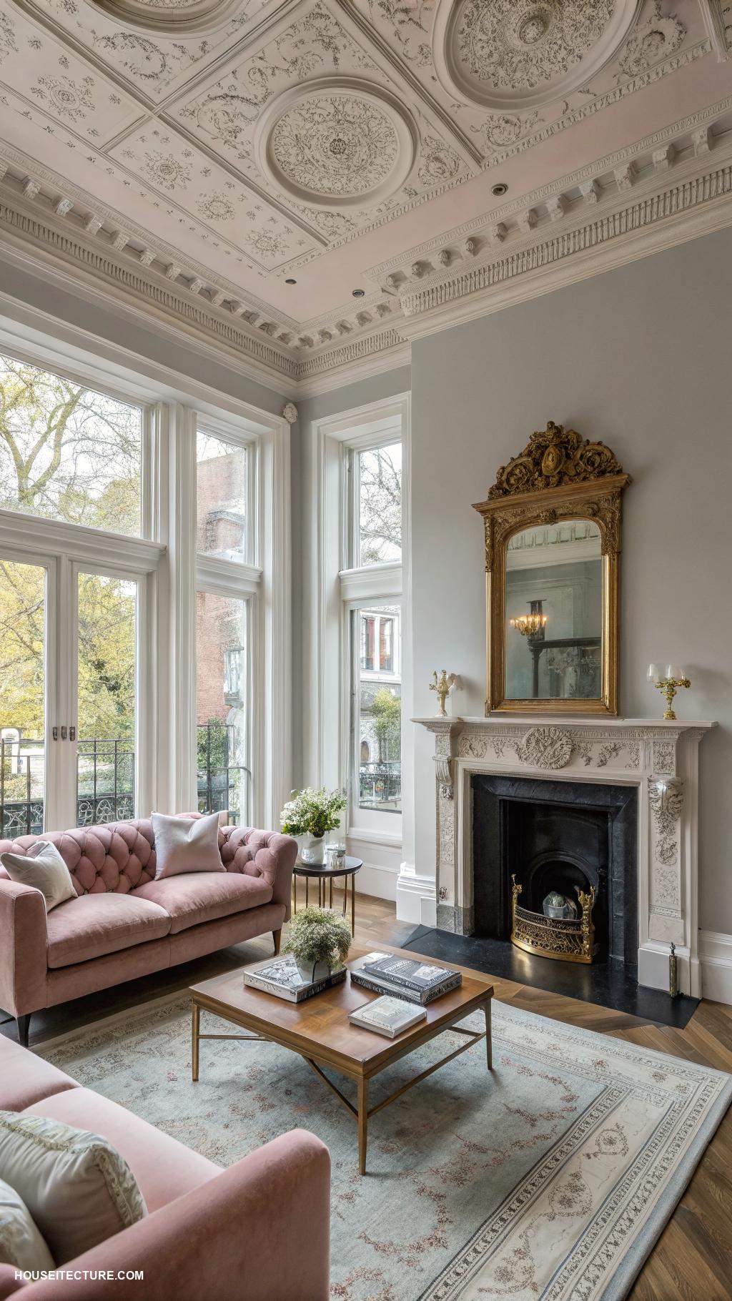 british townhouses Modern interior with vintage architectural highlights