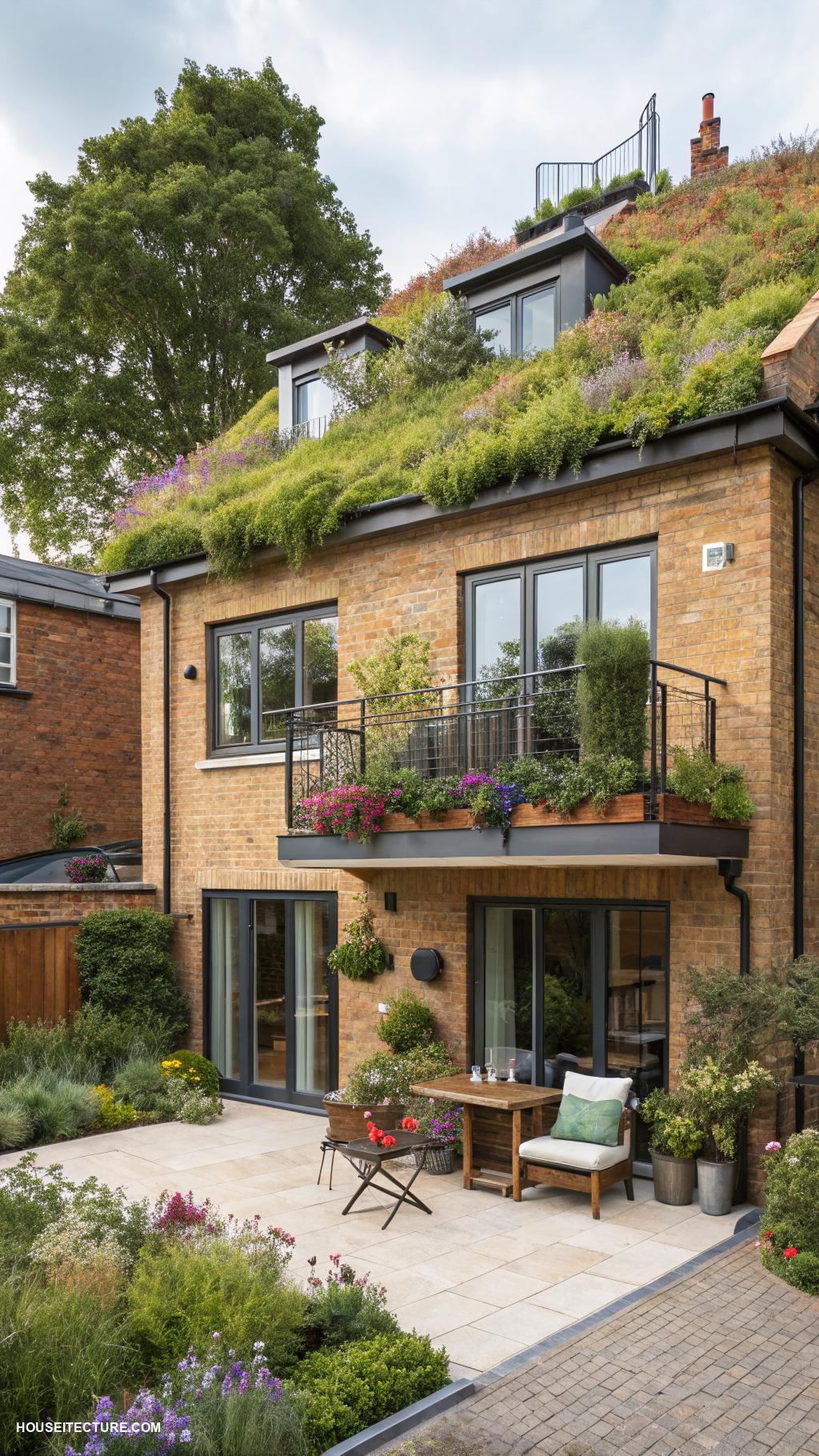 british townhouses Sustainable design with green roof features