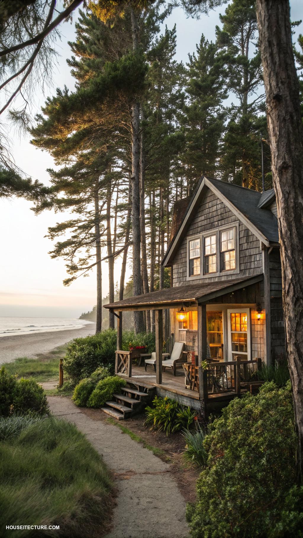 coastal cottages Rustic cabin surrounded by lush coastal pine