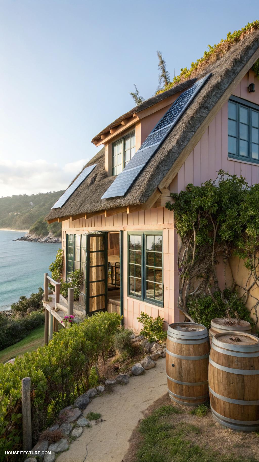 coastal cottages Sustainable cottage with solar panels and rainwater