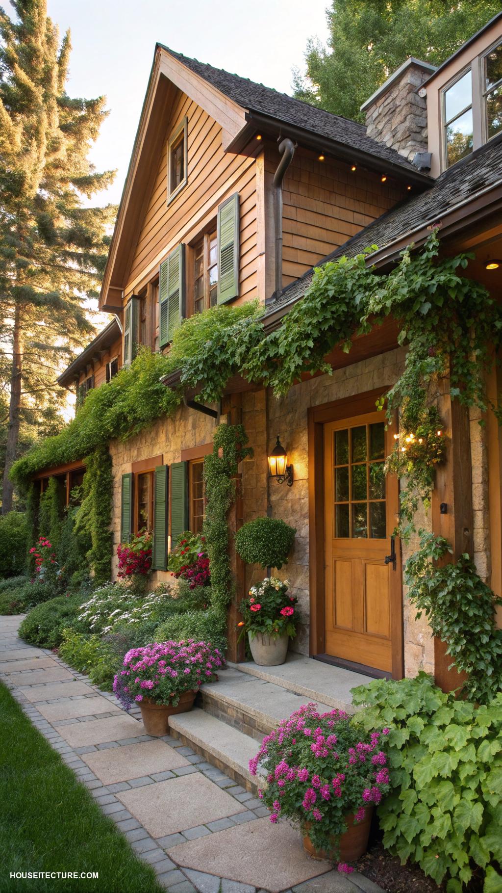 cottage exterior ideas Cedar trim to enhance natural beauty