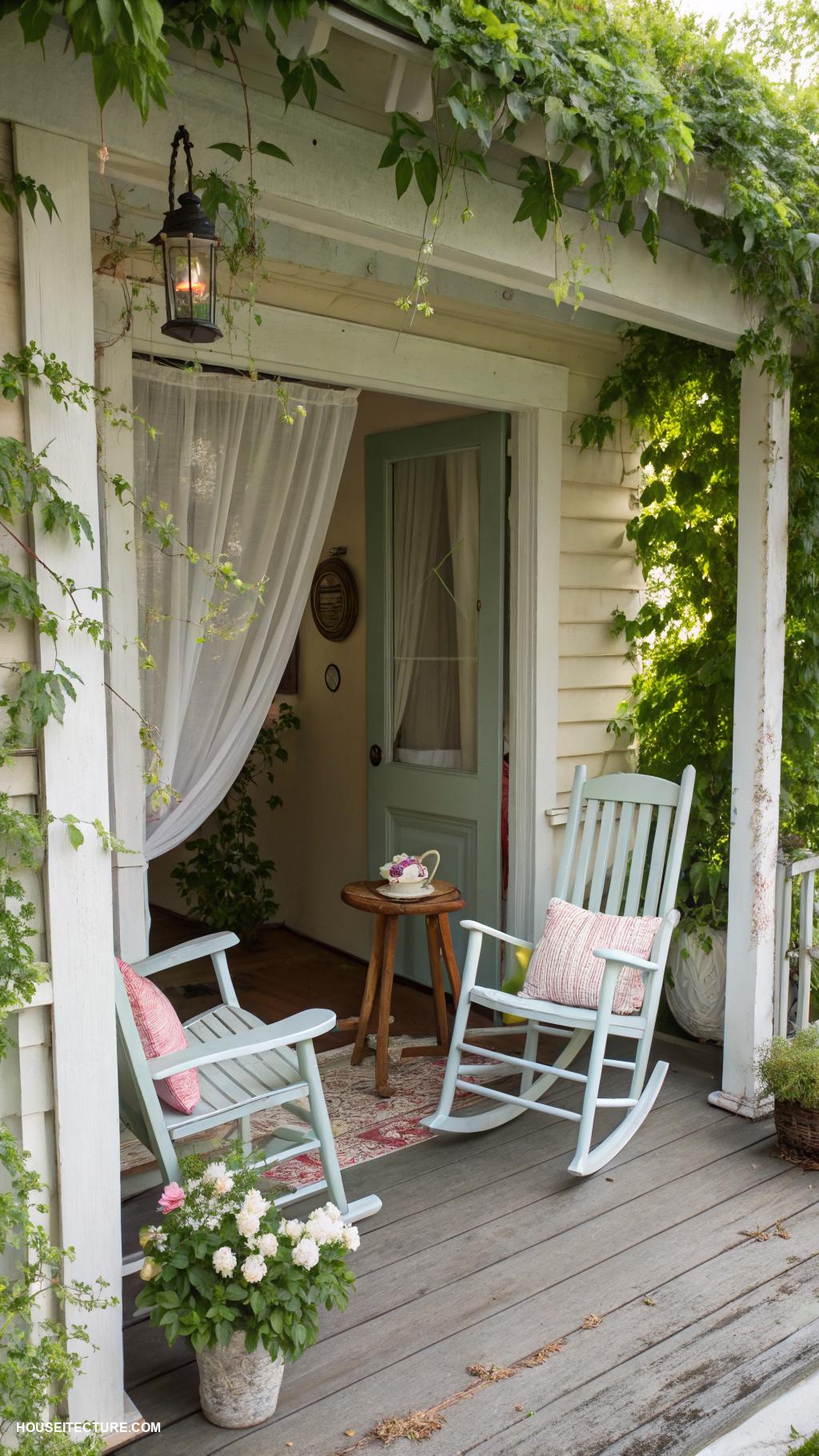 cottage exterior ideas Small porch with cozy rocking chairs