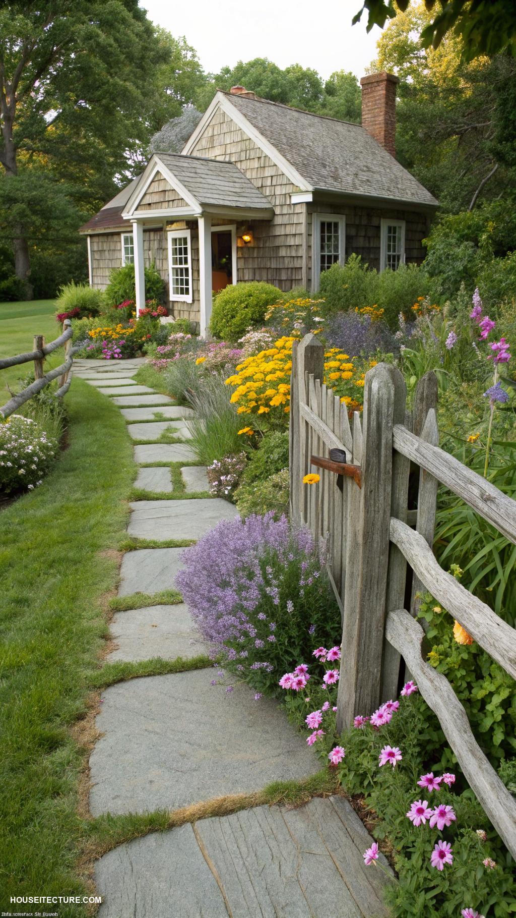 cottage exterior ideas Split rail fencing for an inviting entrance