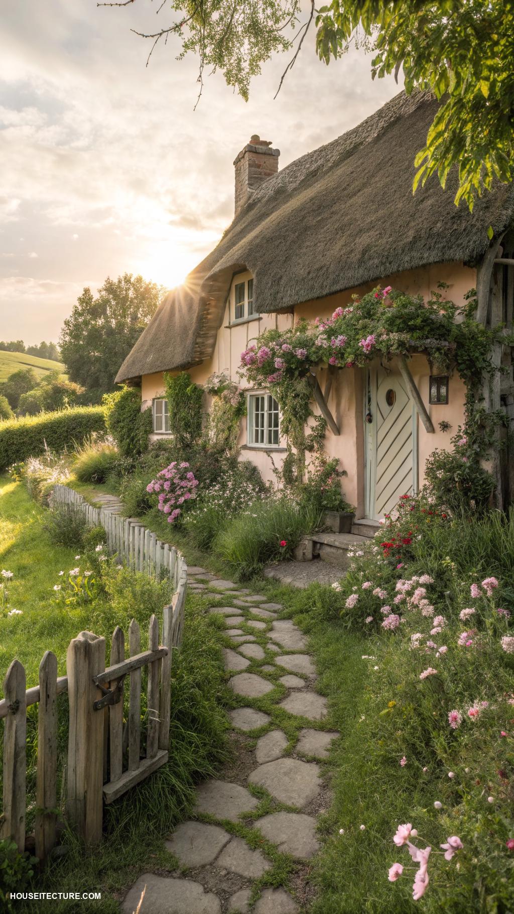 cottage exterior ideas Thatched roof for rustic countryside appeal