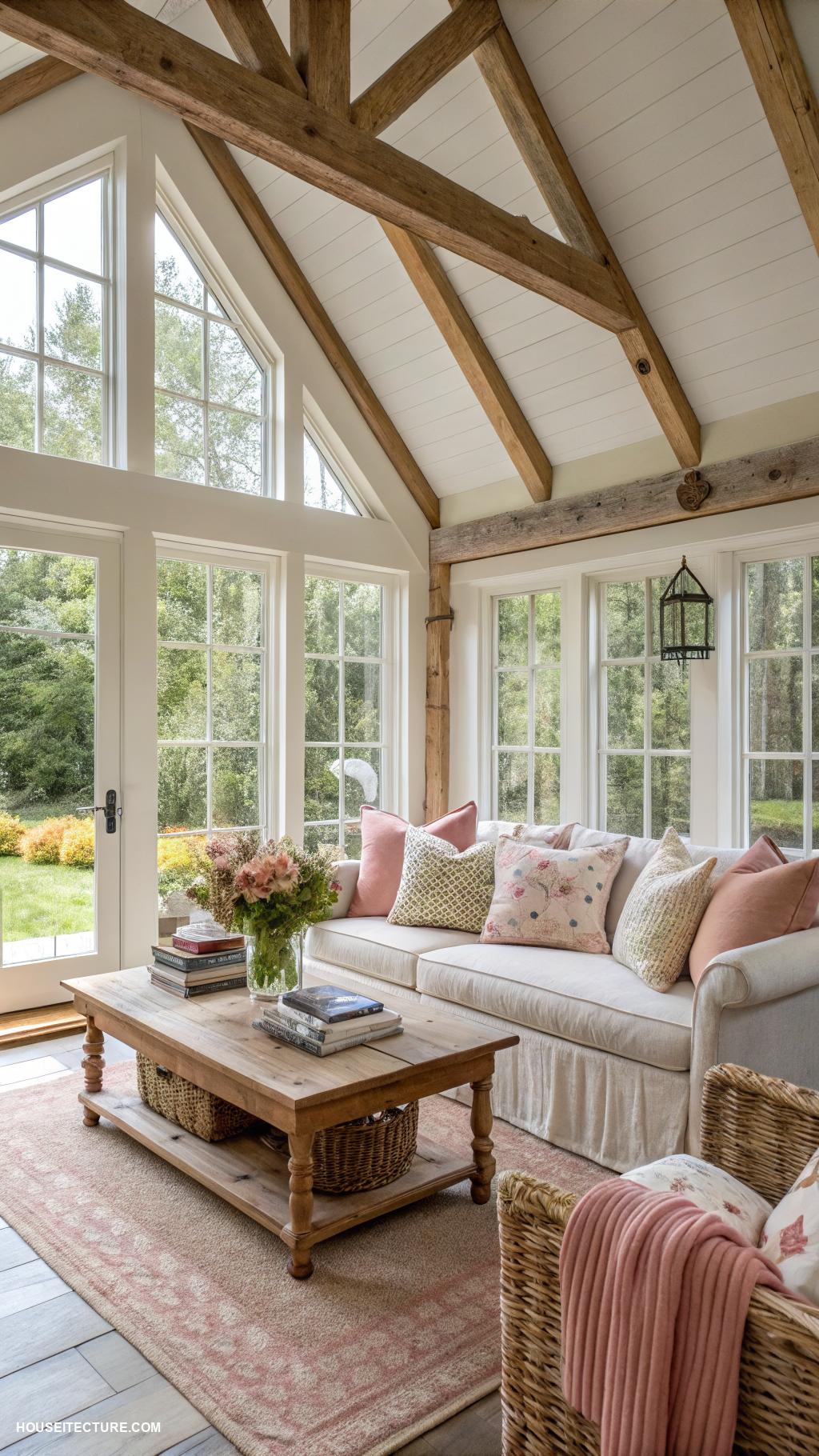 cottage home designs Open concept living with vaulted ceilings
